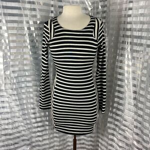 Luca Couture Black/White Stripe Long Sleeve Dress